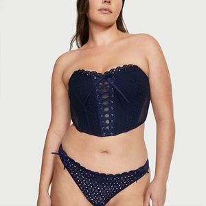 DREAM ANGELS Eyelet Lace Strapless Corset Top & Eyelet Lace-Up Thong Panty